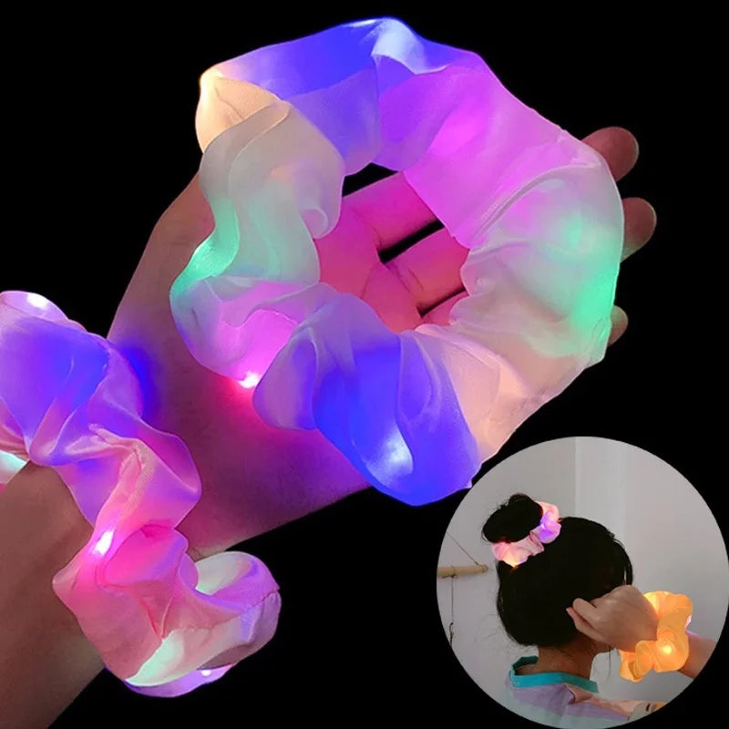 Girls LED Luminous Scrunchies Hairband Ponytail Holder Headwear Elastic 