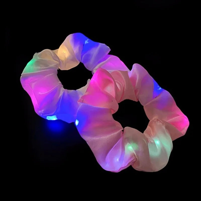 Girls LED Luminous Scrunchies Hairband Ponytail Holder Headwear Elastic 