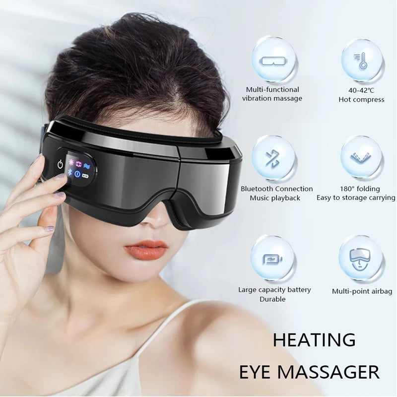 Eye Massager Heating Eyes Mask with Music Airbag Massage for Migraines, Dry Eye, Eye Strain, Dark Circles Relief Improve Sleep