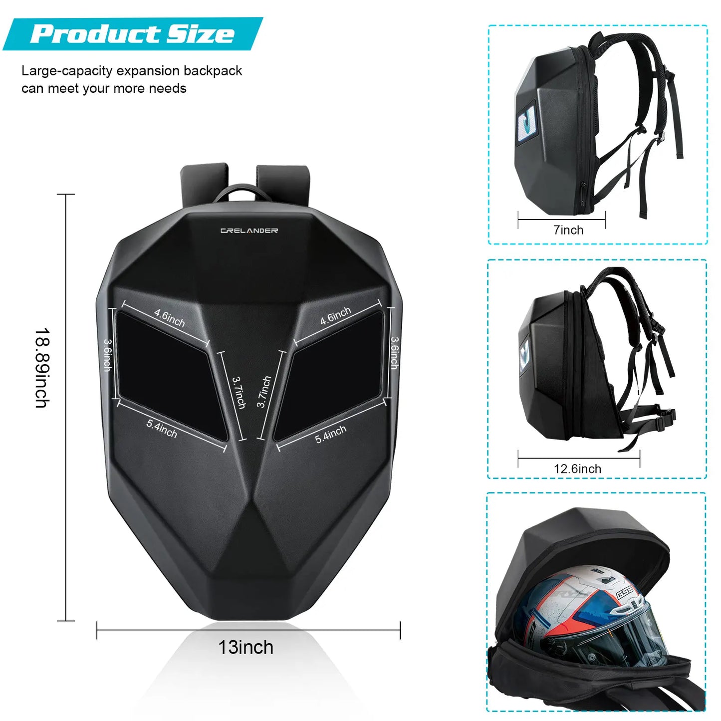 LED Backpack with Eye /Bluetooth APP Control /Waterproof /Hard Shell Laptops 