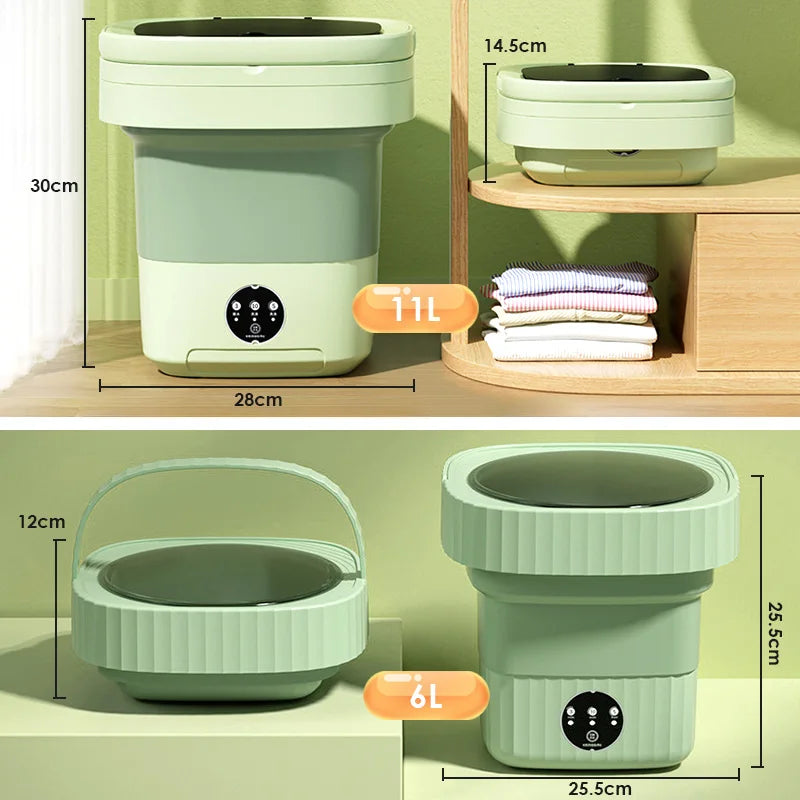 6L 11L Portable Washing Machine Folding Large Capacity Clothes Spin Dryer Bucket Travel Underwear Socks Ultrasonic Mini Washer