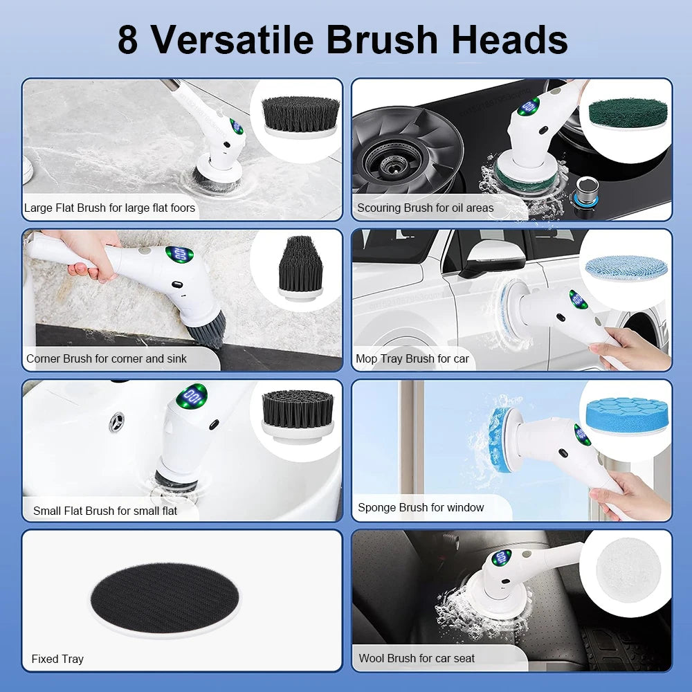 Electric Cleaning Brush 8 in 1 Multifunctional Household Wireless Rotatable Cleaning Brush for Bathroom Kitchen Windows Toilet