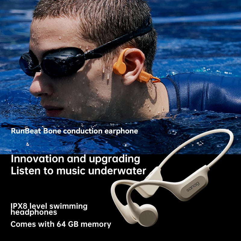 B60 Pro Bone Conduction Earphone IPX8 Wireless Open Headset Bluetooth 5.3 Swimming Bluetooth  64GB MP3 