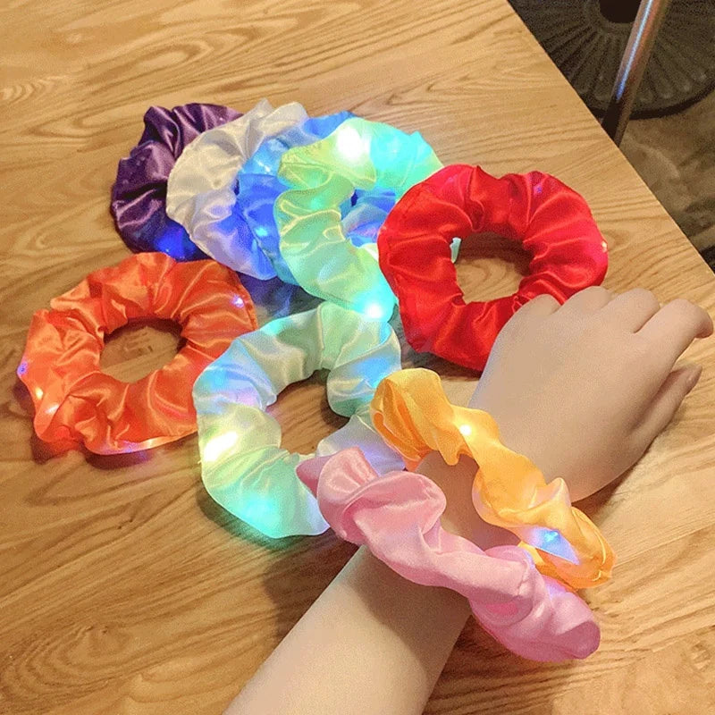 Girls LED Luminous Scrunchies Hairband Ponytail Holder Headwear Elastic 