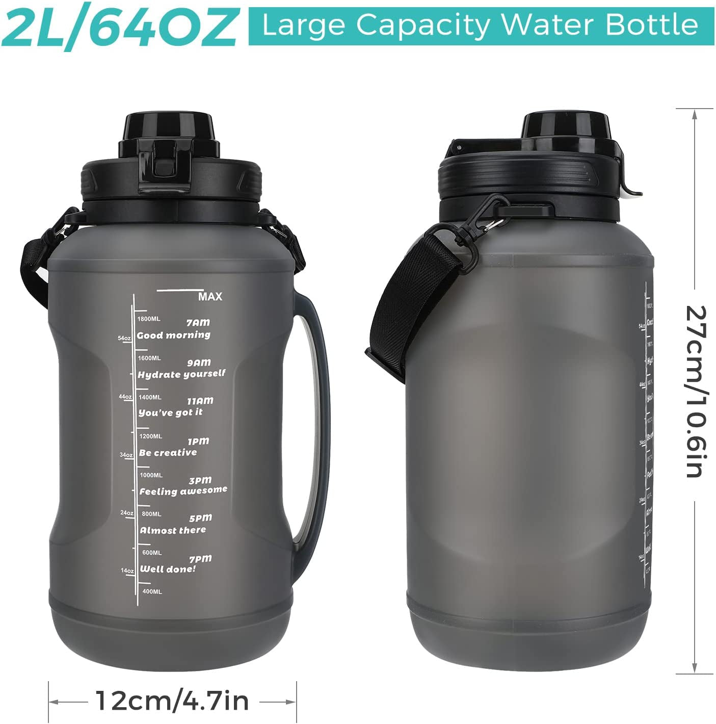 Collapsible Water Bottle, 2L/64OZ Large Capacity with Straw Half Gallon Silicone Foldable 